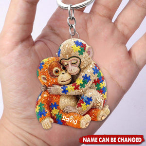 Personalized Autism Monkey Punch Keychain With Name | Heartwarming Gift For Autism Mom