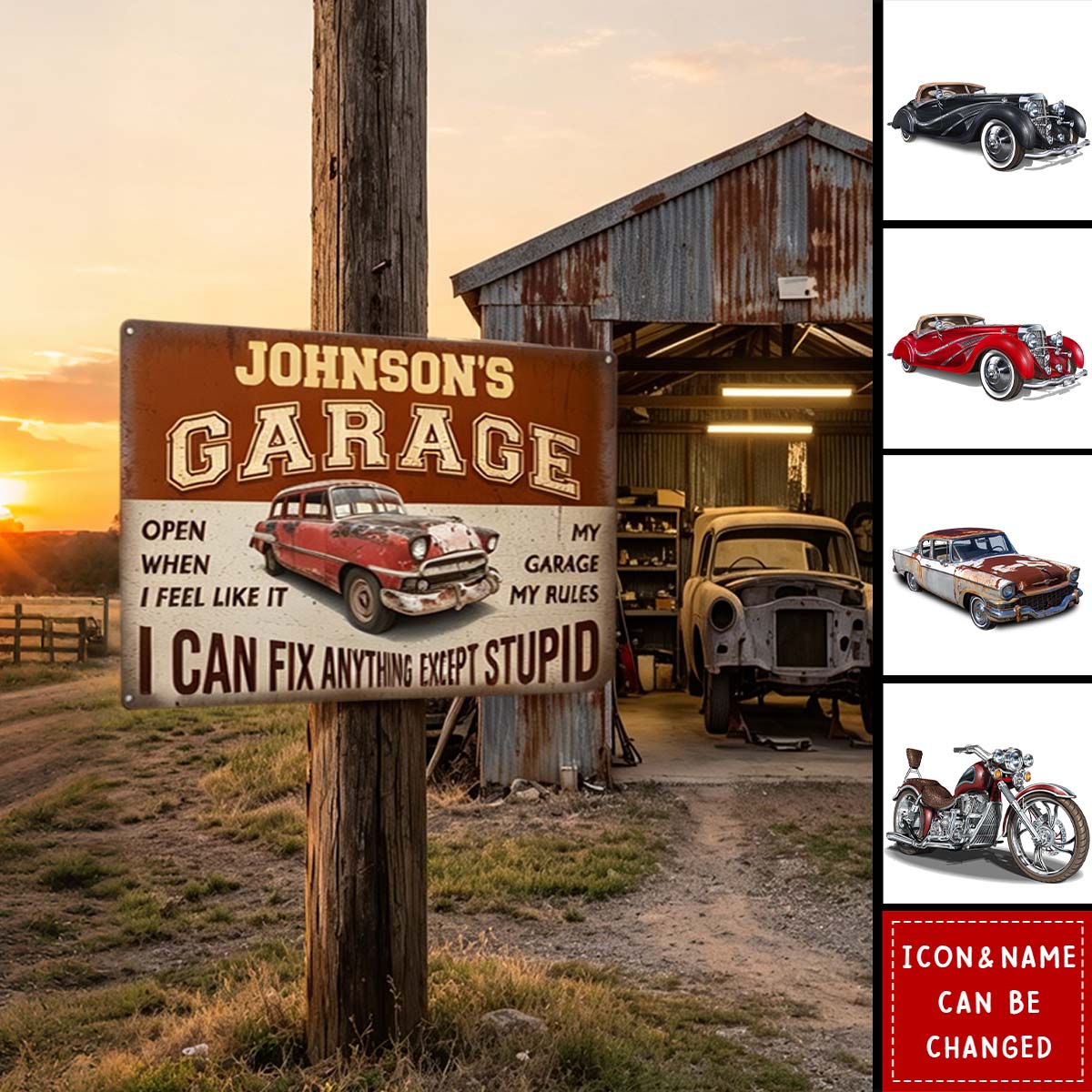 Personalized Metal Sign My Garage My Rules I Can Fix Anything Except Stupid Father's Day Gift
