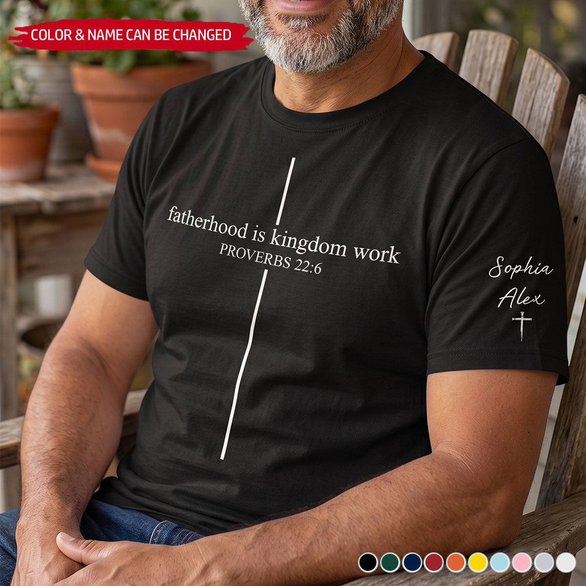 Fatherhood Is Kingdom Work T-Shirt With Sleeve Names - Personalized Father's Day Gift For Dad