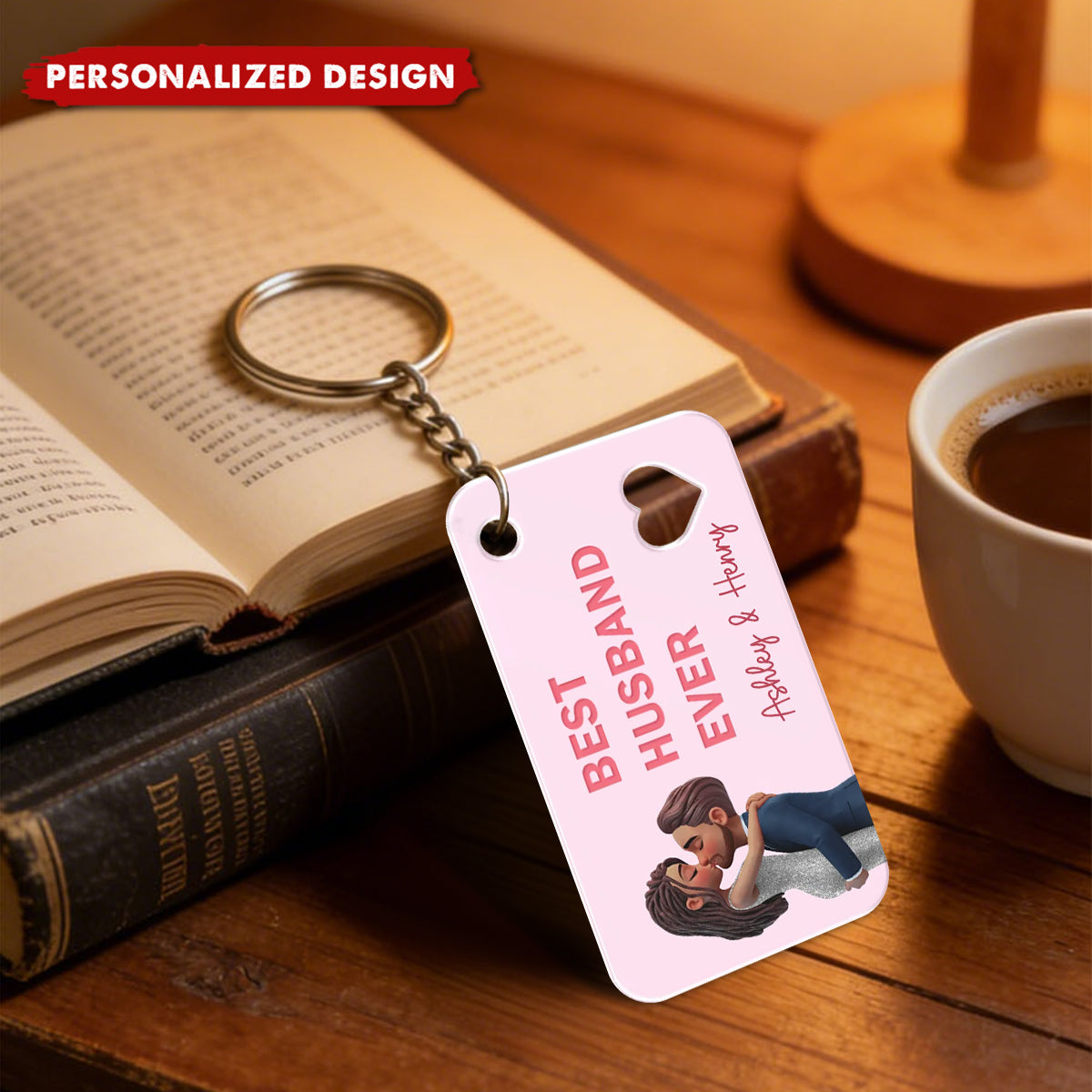 Personalized Cartoon Couple Hugging Kissing Acrylic Keychain With Names & Design | Romantic Anniversary Valentine's Day Gift For Husband Wife