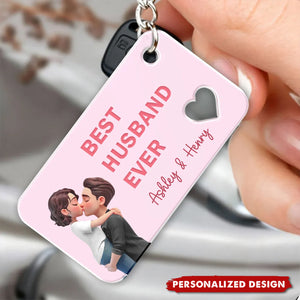Personalized Cartoon Couple Hugging Kissing Acrylic Keychain With Names & Design | Romantic Anniversary Valentine's Day Gift For Husband Wife
