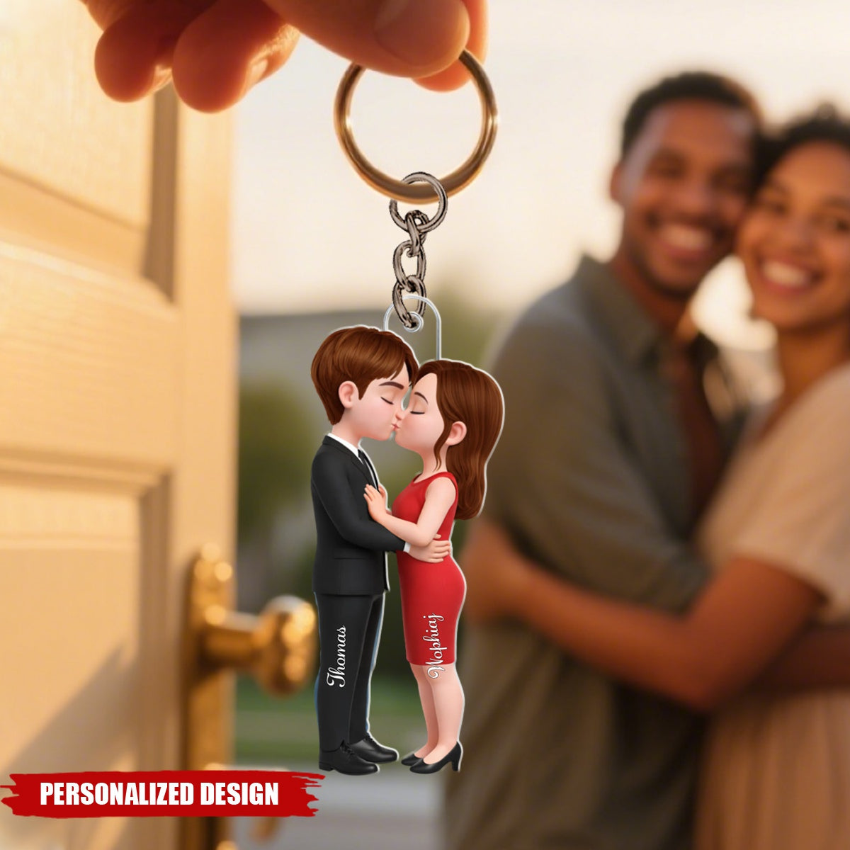 Personalized Romantic Couple Acrylic Keychain With Couple Names & Design | Heartfelt Anniversary Valentine's Day Gift For Soulmates & Newlyweds