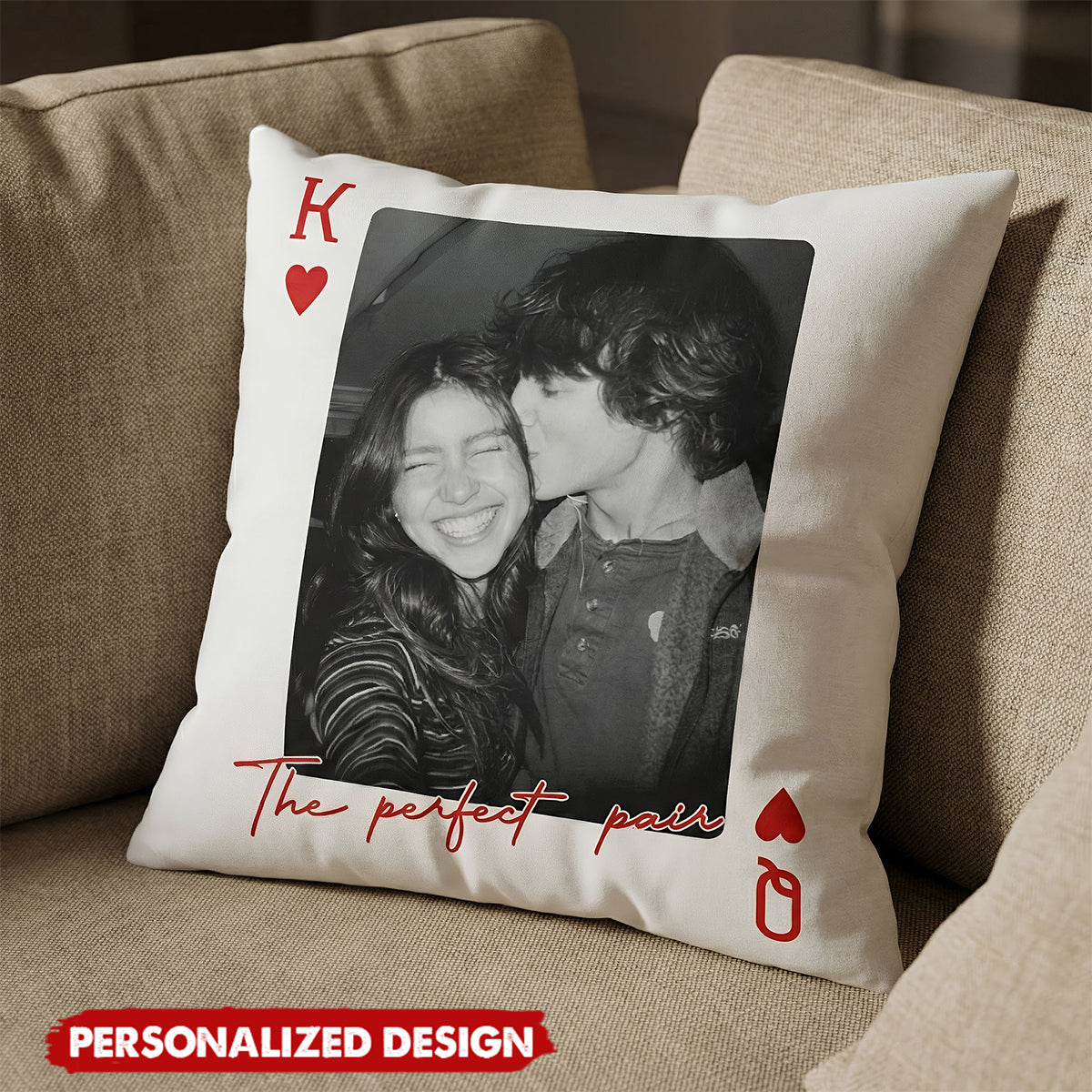 Personalized Romantic Lucky Us Poker-Style Pillow With Names & Photo | Creative Anniversary Valentine's Day Gift For Couples & Soulmates