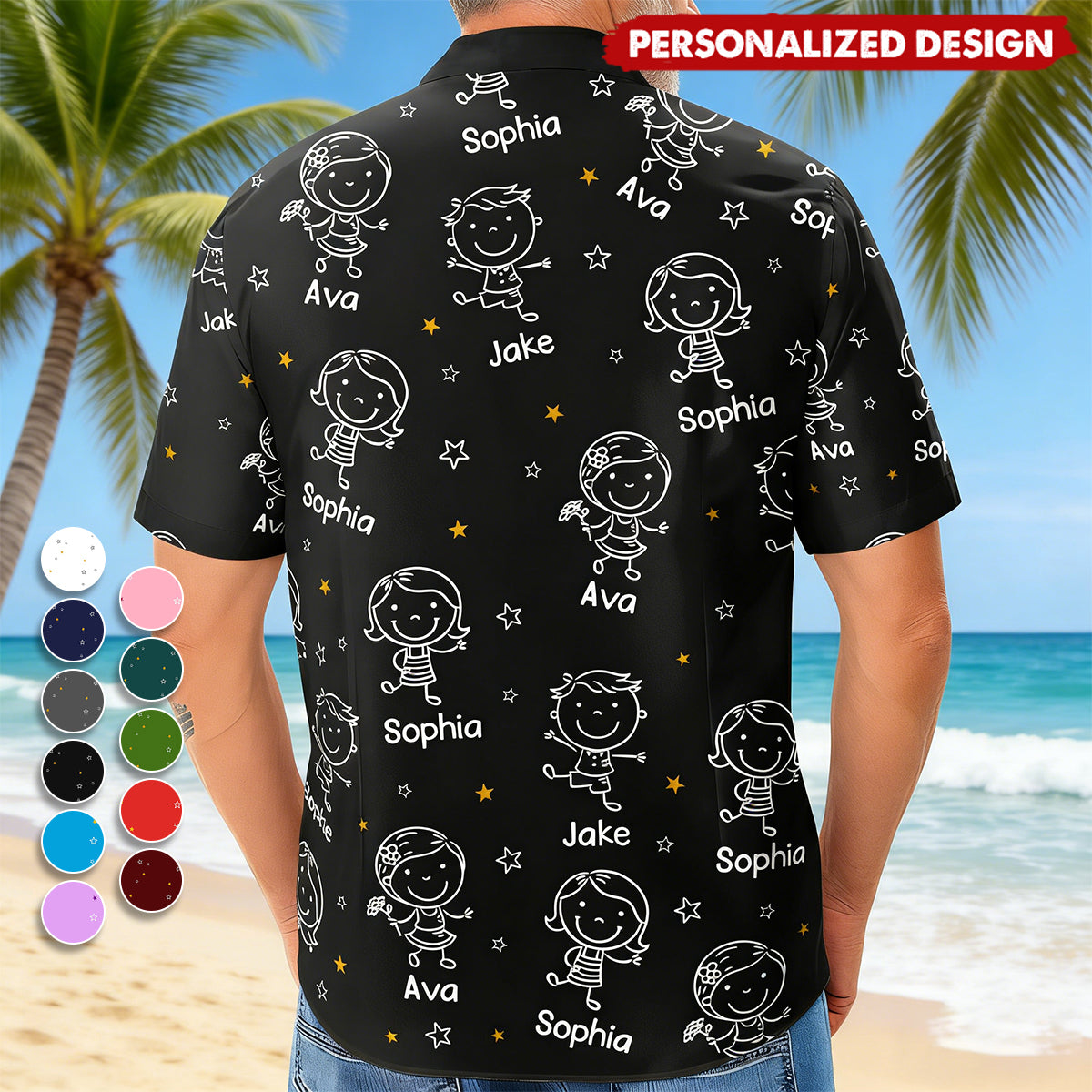 Personalized Tropical Vacation Style Hawaiian Shirt With Grandkids' Doodle Art - Father's Day Gift Family Reunion Outfit For Grandpa