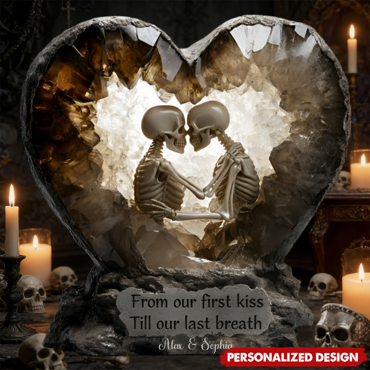 Personalized From Our First Kiss Skeleton Couple Acrylic Block Plaque With Names | Unique Anniversary Valentine's Day Gift For Couples & Soulmate