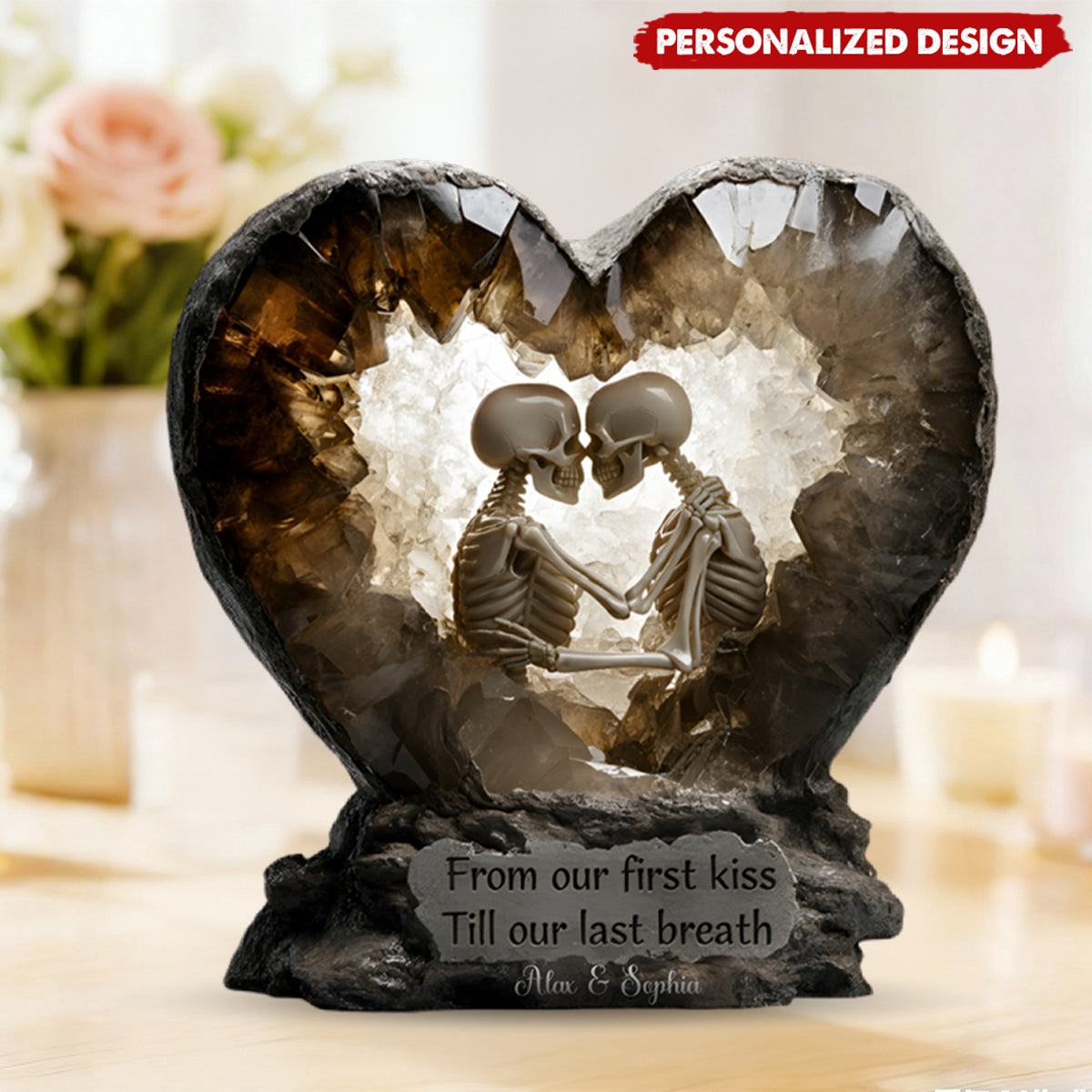Personalized From Our First Kiss Skeleton Couple Acrylic Block Plaque With Names | Unique Anniversary Valentine's Day Gift For Couples & Soulmate