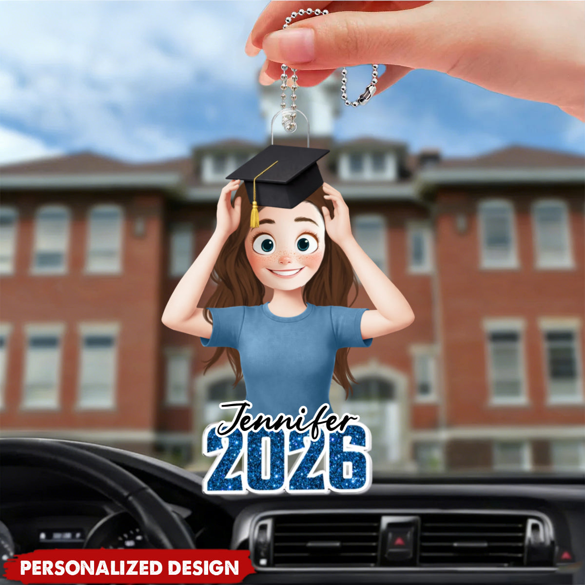 Personalized Shatterproof Glossy Acrylic Car Ornament With Name & Class Of 2026 - Creative College Graduation Gift For Daughter & Seniors