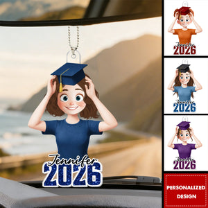 Personalized Shatterproof Glossy Acrylic Car Ornament With Name & Class Of 2026 - Creative College Graduation Gift For Daughter & Seniors