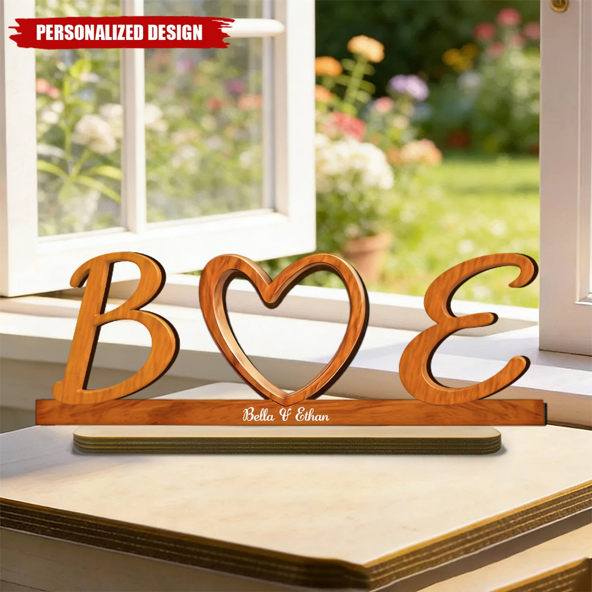 Personalized Couple Initials Heart Wooden Plaque With Names -  Romantic Valentine's Day Wedding Gift For Couples Or Friends