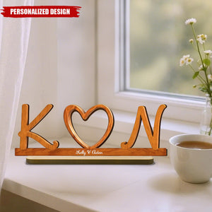 Personalized Couple Initials Heart Wooden Plaque With Names -  Romantic Valentine's Day Wedding Gift For Couples Or Friends