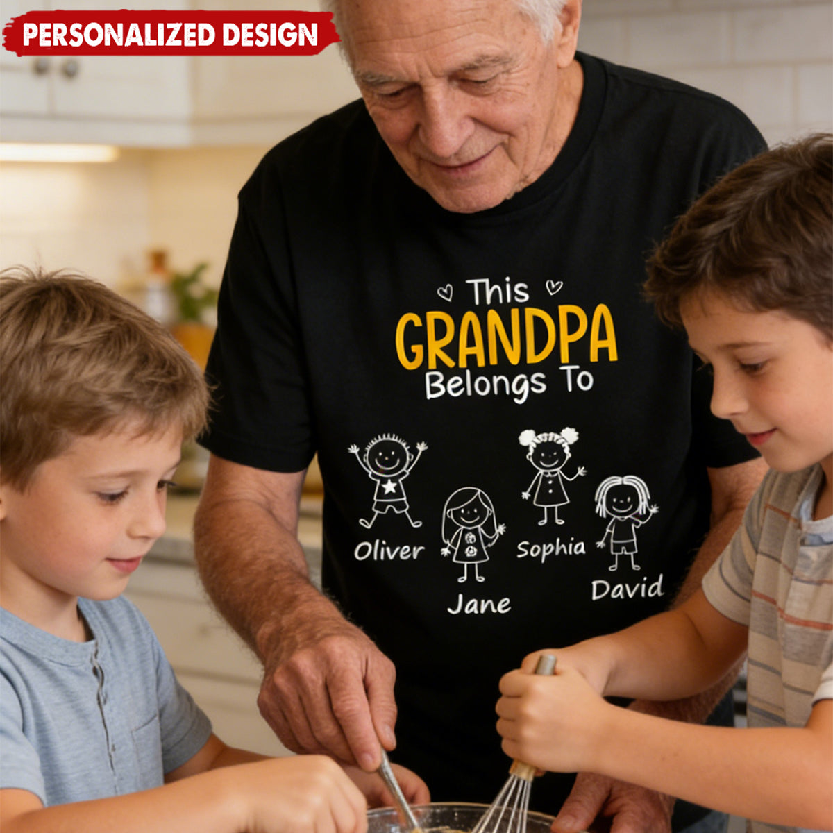 Personalized "This Belongs To" Unisex T-Shirt With Stick Figure Kids & Names - Creative Father's Day Birthday Gift For Dad & Grandpa