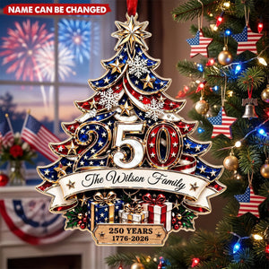 Personalized Surname Acrylic Ornament With 250th Christmas Tree Decor For Family