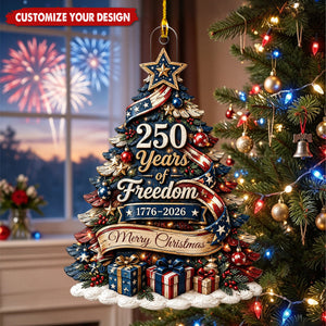 Personalized Surname Acrylic Ornament With 250 Years Of Freedom Christmas Tree For Family Present