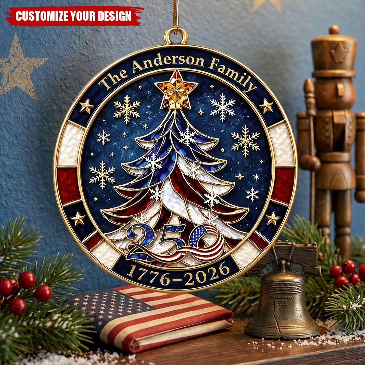 Personalized Family Name Acrylic Ornament With Flag Tree Snowflake For Christmas Gift