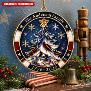 Personalized Family Name Acrylic Ornament With Flag Tree Snowflake For Christmas Gift