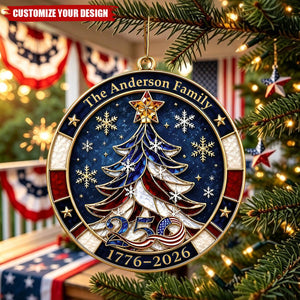 Personalized Family Name Acrylic Ornament With Flag Tree Snowflake For Christmas Gift