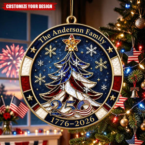 Personalized Family Name Acrylic Ornament With Flag Tree Snowflake For Christmas Gift