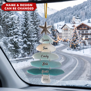 Personalized Sea Glass Christmas Acrylic Ornament With Names- Gift For Family & Beach Lovers