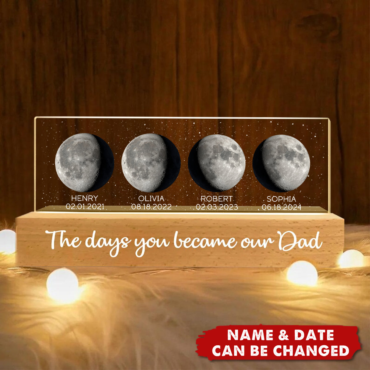 Personalized "The Day You Became Our Dad" LED Night Light With Moon Phases Names And Year,Perfect Thank You Gift For Dad On Father's Day & Birthday