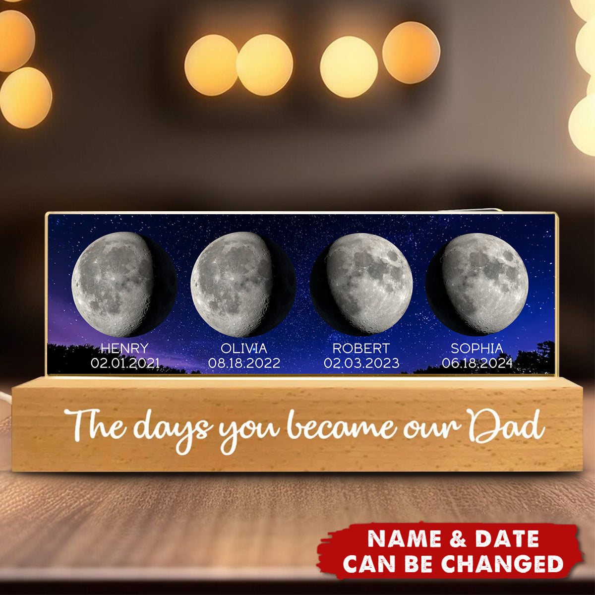Personalized "The Day You Became Our Dad" LED Night Light With Moon Phases Names And Year,Perfect Thank You Gift For Dad On Father's Day & Birthday