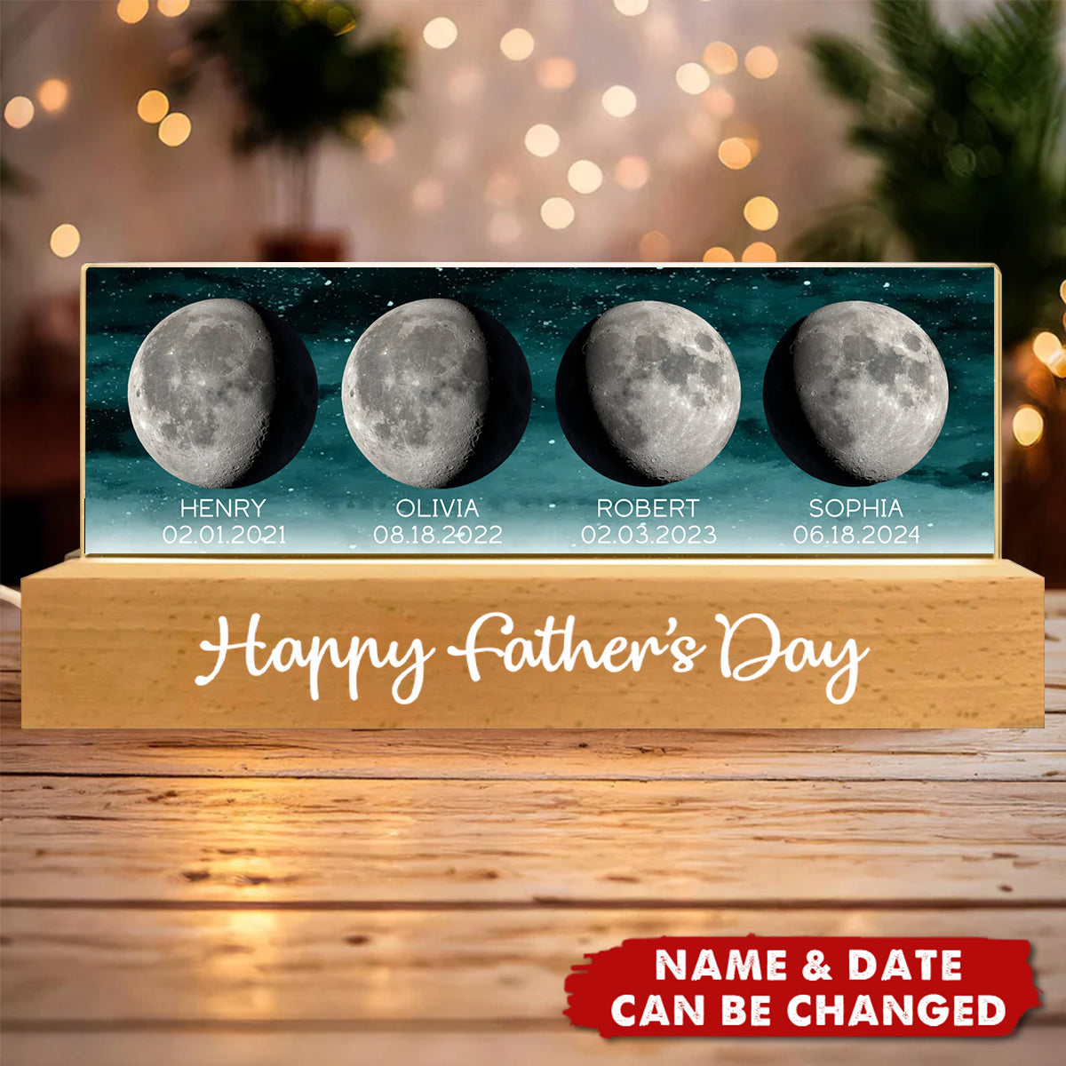 Personalized "The Day You Became Our Dad" LED Night Light With Moon Phases Names And Year,Perfect Thank You Gift For Dad On Father's Day & Birthday