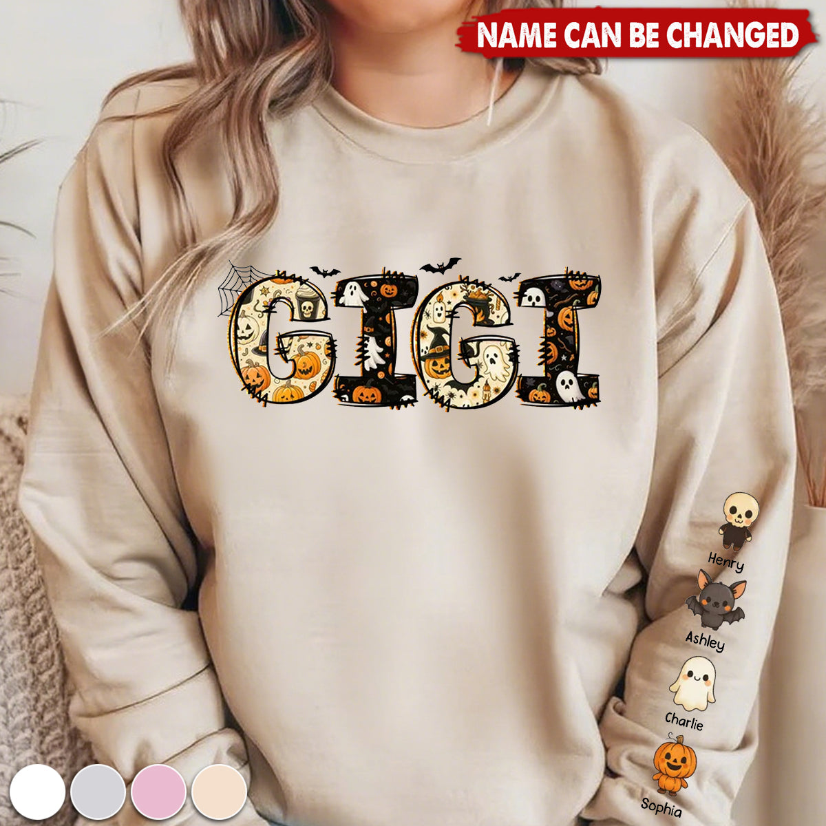 Personalized Halloween Sweatshirt With Family Names, Unique & Spooky Cute Gift For Gigi Mama Nana