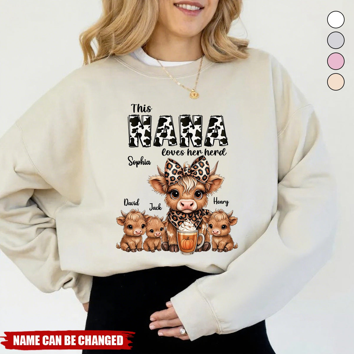 Personalized Highland Cow Family Sweatshirt With 1-15 Kid Names Cozy Unique Fall Gift For Mama Nana Grandma