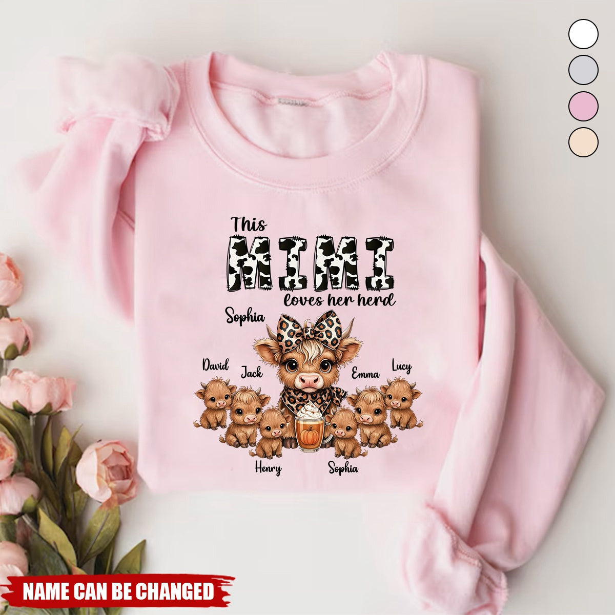 Personalized Highland Cow Family Sweatshirt With 1-15 Kid Names Cozy Unique Fall Gift For Mama Nana Grandma