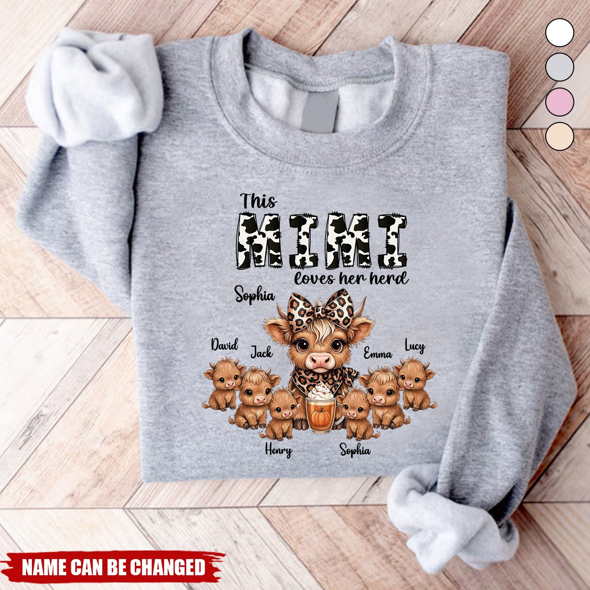 Personalized Highland Cow Family Sweatshirt With 1-15 Kid Names Cozy Unique Fall Gift For Mama Nana Grandma