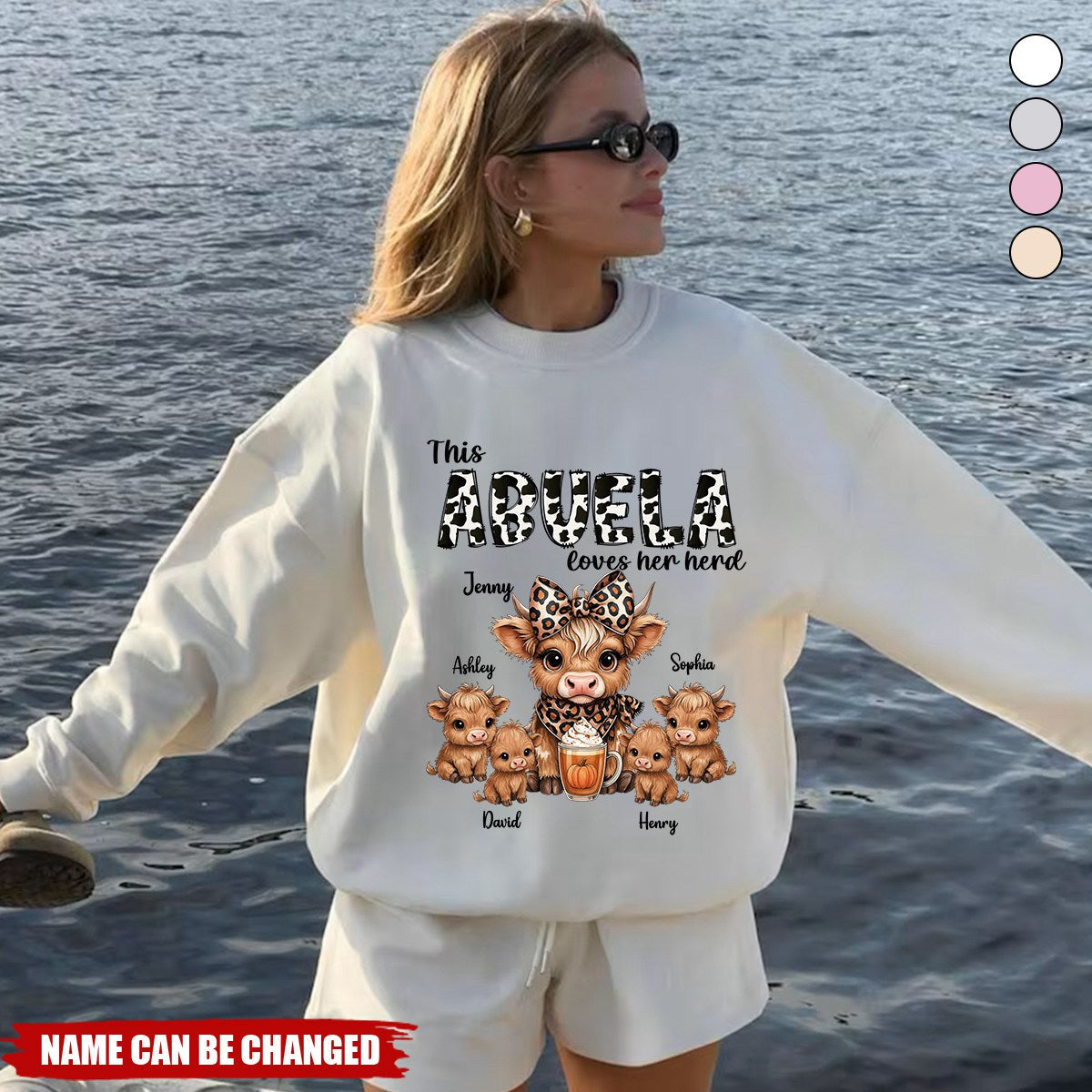 Personalized Highland Cow Family Sweatshirt With 1-15 Kid Names Cozy Unique Fall Gift For Mama Nana Grandma