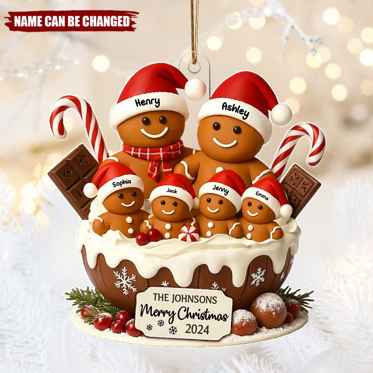 Personalized Gingerbread Family chocolate bowl Christmas Ornament With Names and Year,Sweet Christmas Gift For Family