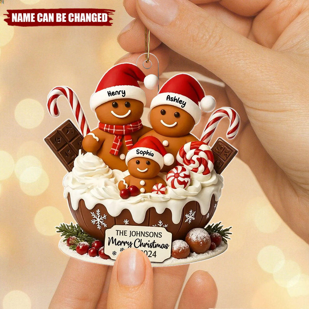 Personalized Gingerbread Family chocolate bowl Christmas Ornament With Names and Year,Sweet Christmas Gift For Family