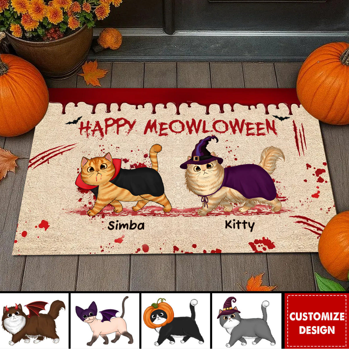 Personalized "Happy Meowloween Spooky" Doormat With Cat Names & Design,Unique Halloween Welcome Mat To Decorate Your New Home