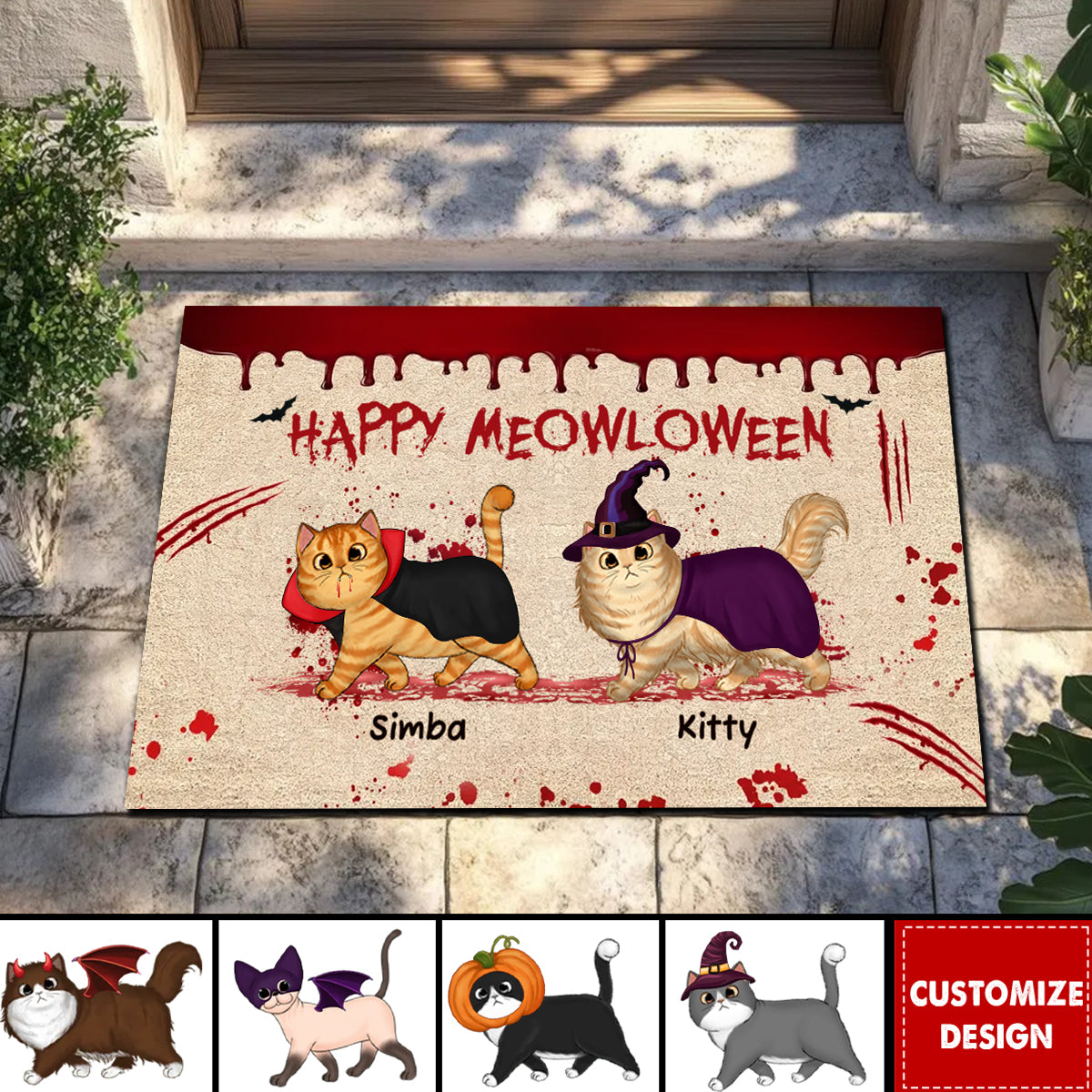 Personalized "Happy Meowloween Spooky" Doormat With Cat Names & Design,Unique Halloween Welcome Mat To Decorate Your New Home