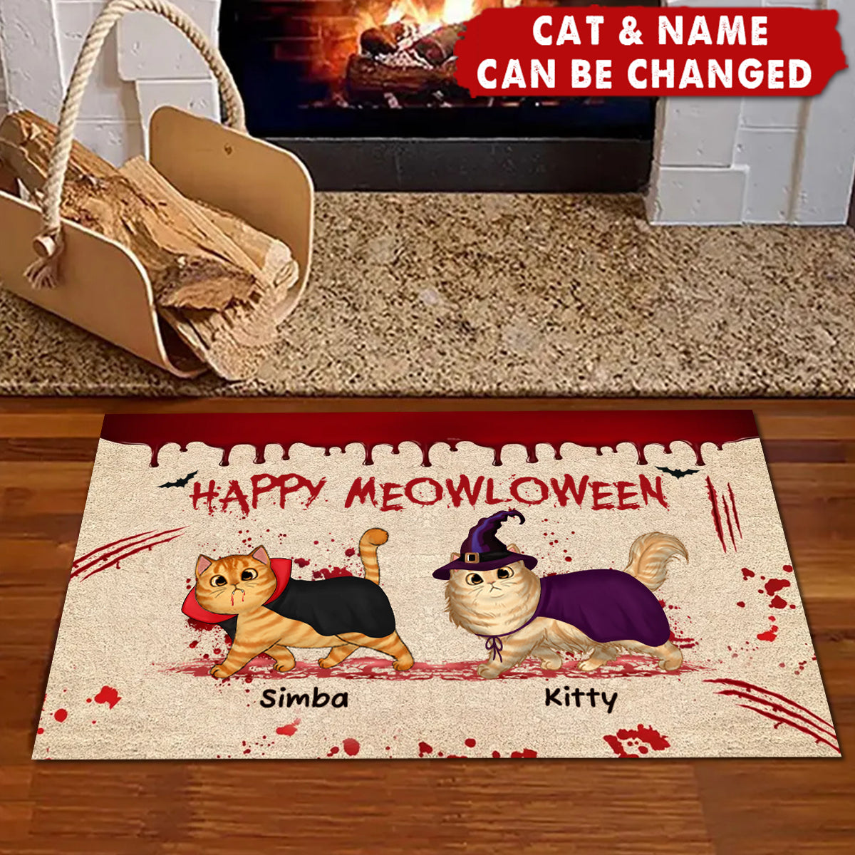 Personalized "Happy Meowloween Spooky" Doormat With Cat Names & Design,Unique Halloween Welcome Mat To Decorate Your New Home