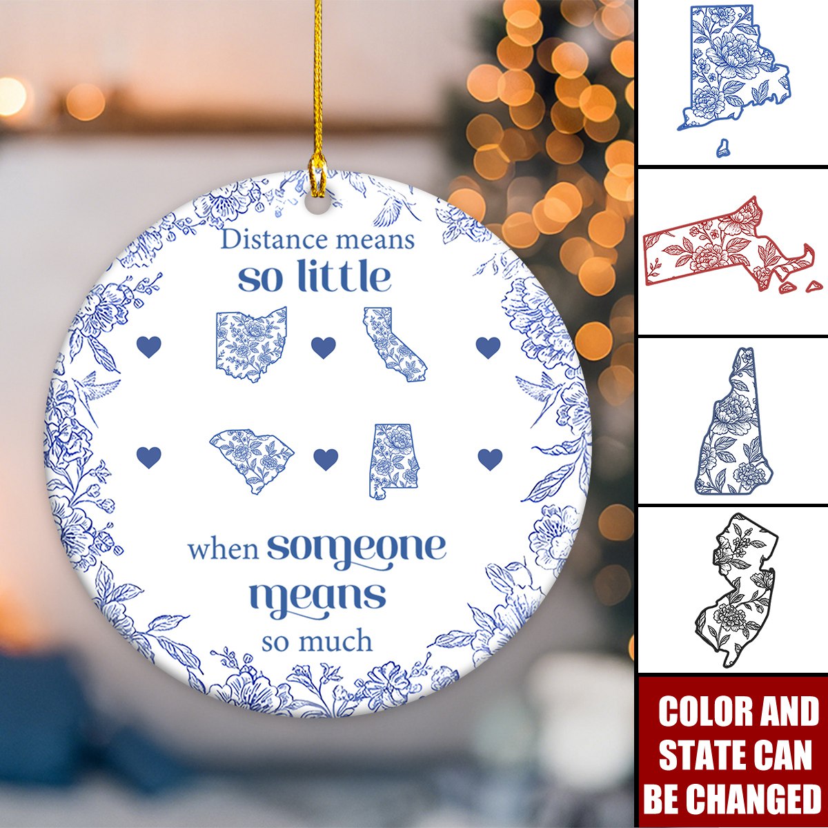 Personalized "Miles Apart,But Close at Heart" Family Ornament With States Map Design Unique Gifts For Long Distance Family
