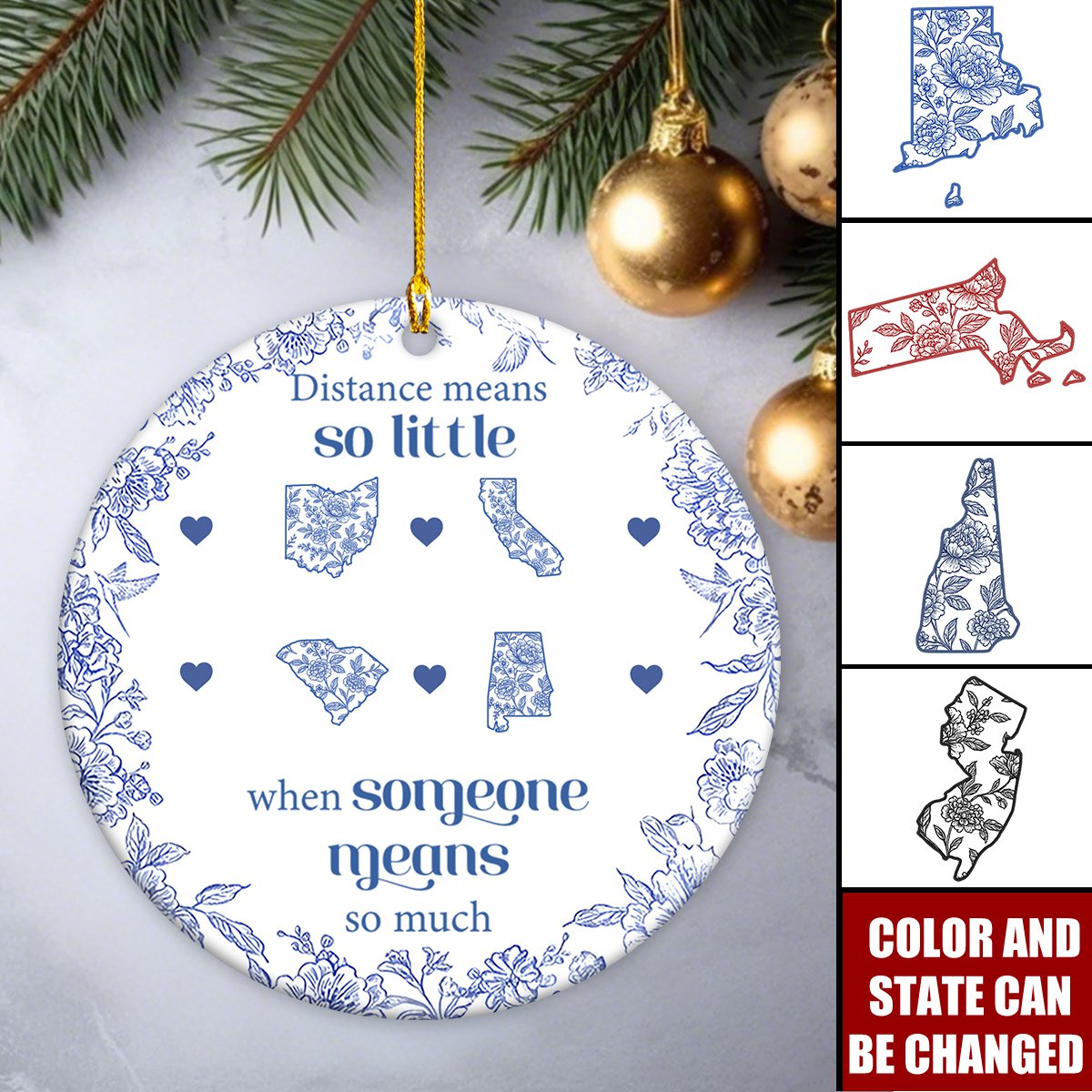 Personalized "Miles Apart,But Close at Heart" Family Ornament With States Map Design Unique Gifts For Long Distance Family