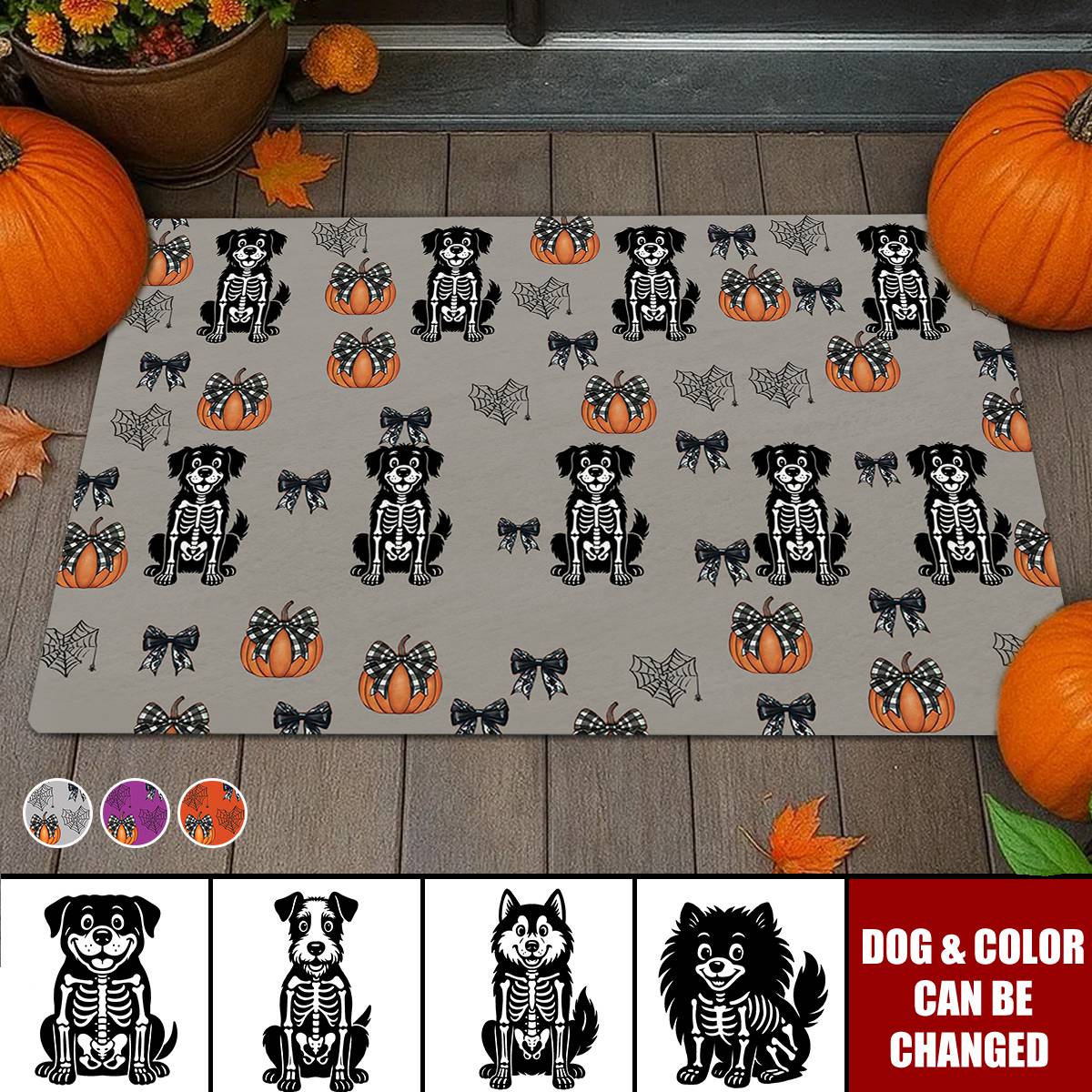 Personalized Halloween Dog Skeleton Pattern Runner Rug With Dog & Rug Color Add Unique Cuteness To Halloween For Dog Lover