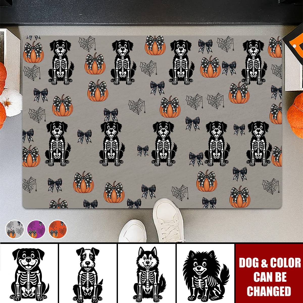 Personalized Halloween Dog Skeleton Pattern Runner Rug With Dog & Rug Color Add Unique Cuteness To Halloween For Dog Lover