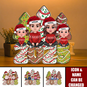 Personalized Christmas Tree Cartoon Family LED Light Box With Family Pet Names & Icons Warm Christmas Decor For Family