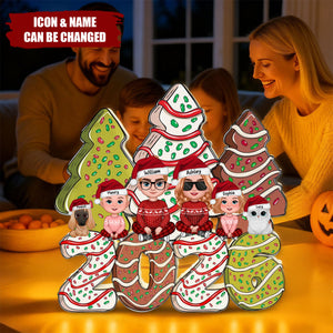 Personalized Christmas Tree Cartoon Family LED Light Box With Family Pet Names & Icons Warm Christmas Decor For Family