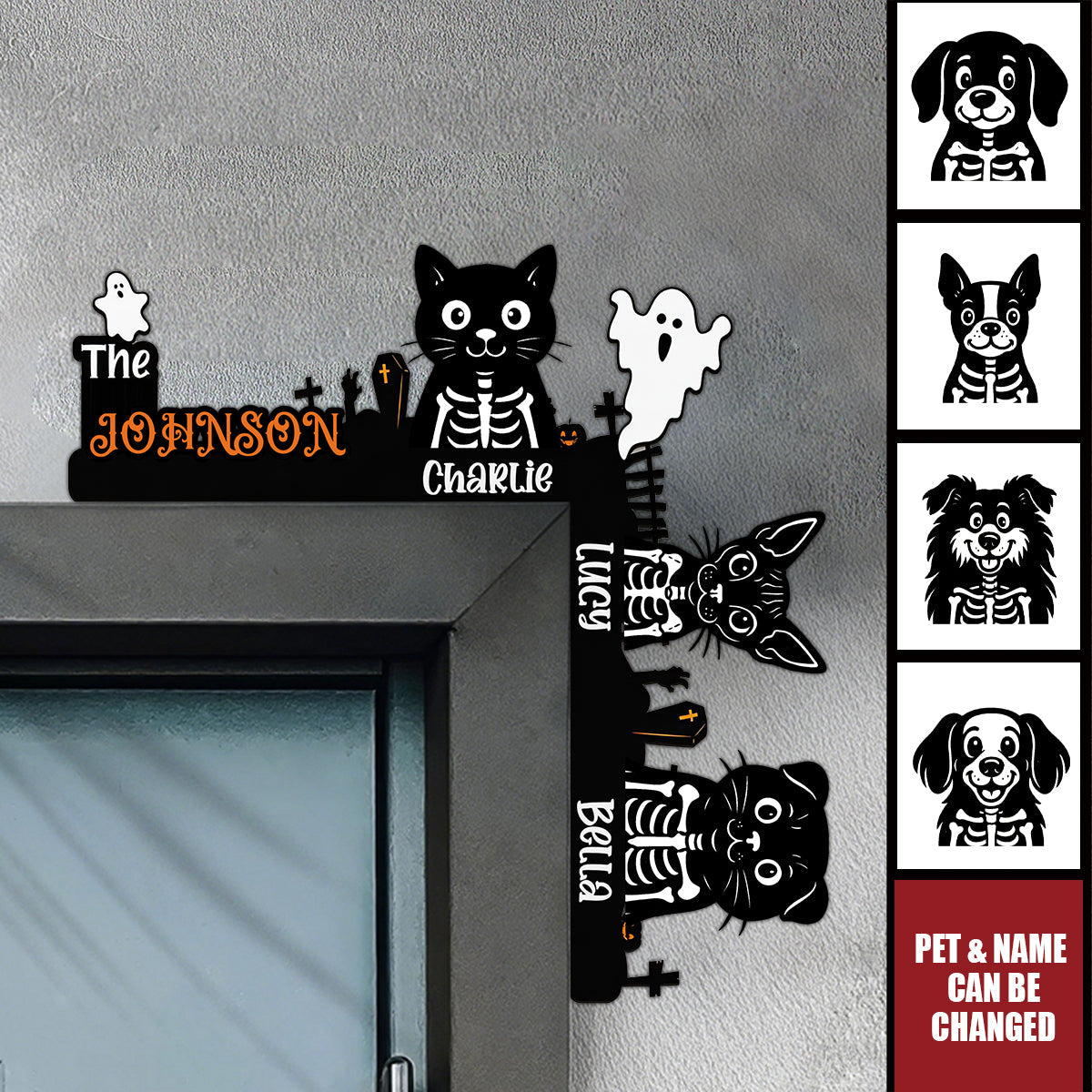 Personalized Halloween Pet Door Corner Wood Sign With 1-6 Dogs Cats Names & Design Unique Home Wall Decor Gift For Pet Lover