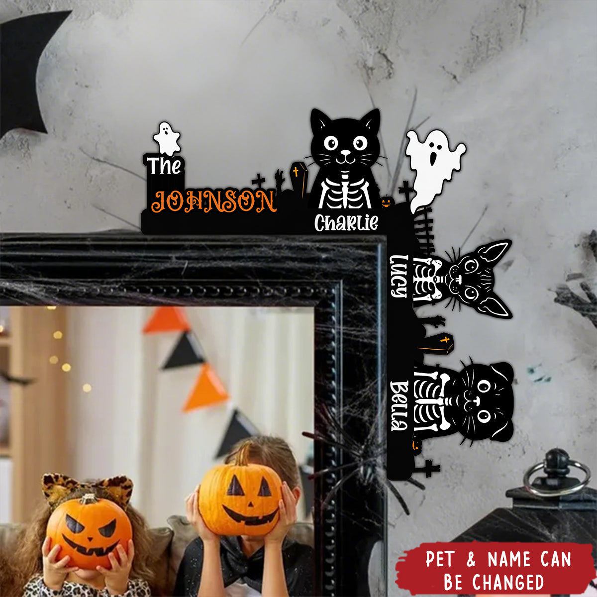 Personalized Halloween Pet Door Corner Wood Sign With 1-6 Dogs Cats Names & Design Unique Home Wall Decor Gift For Pet Lover