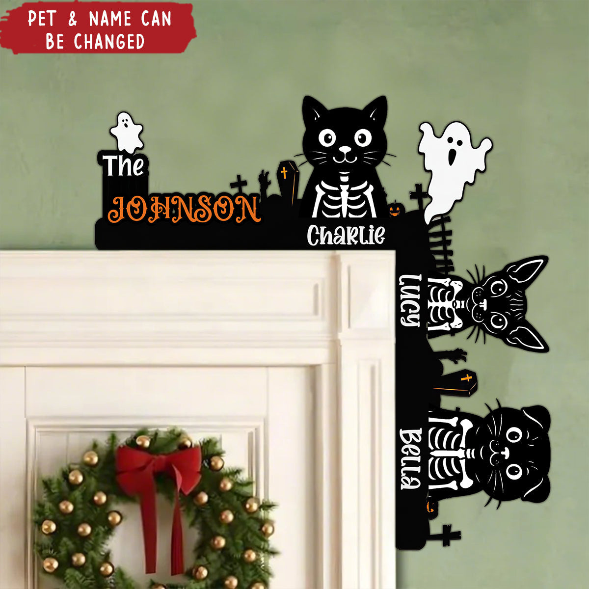 Personalized Halloween Pet Door Corner Wood Sign With 1-6 Dogs Cats Names & Design Unique Home Wall Decor Gift For Pet Lover