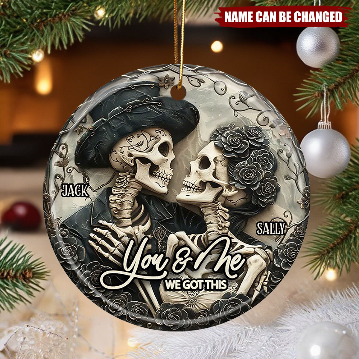 Personalized "You & Me" Skull Ceramic Couple Ornament With Names Halloween Unique Love Just For Couple