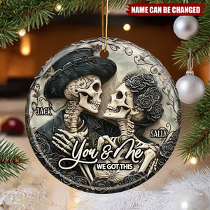 Personalized "You & Me" Skull Ceramic Couple Ornament With Names Halloween Unique Love Just For Couple