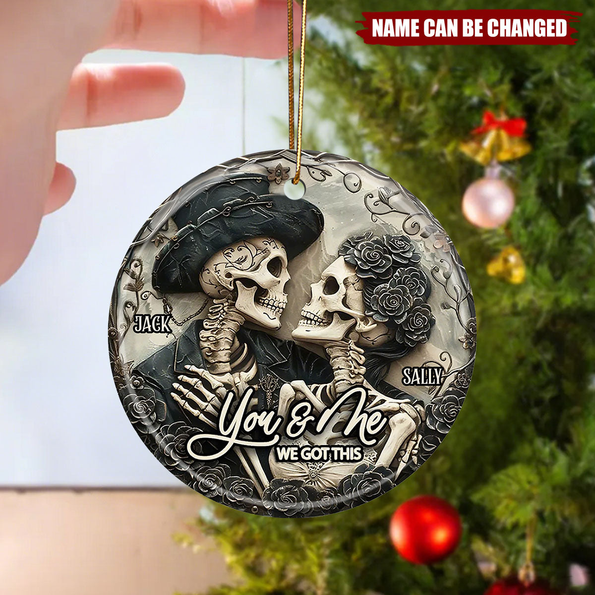 Personalized "You & Me" Skull Ceramic Couple Ornament With Names Halloween Unique Love Just For Couple