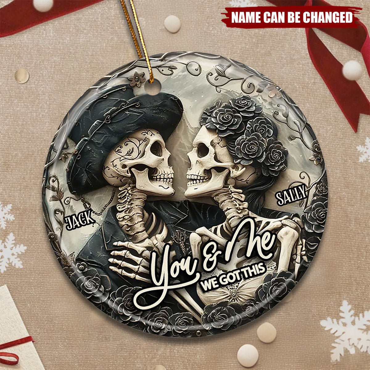 Personalized "You & Me" Skull Ceramic Couple Ornament With Names Halloween Unique Love Just For Couple