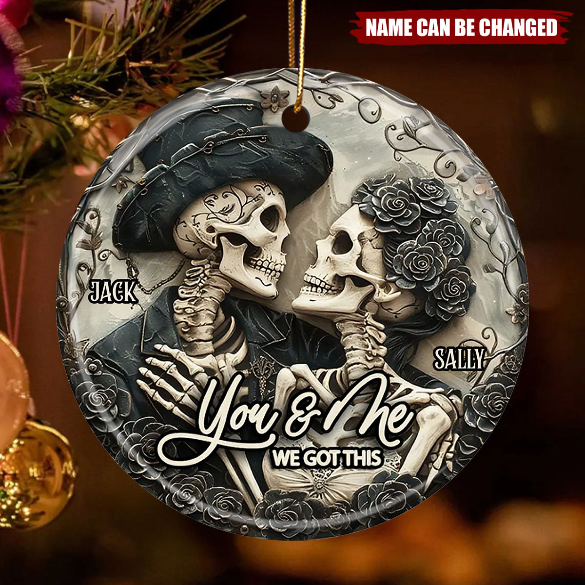 Personalized "You & Me" Skull Ceramic Couple Ornament With Names Halloween Unique Love Just For Couple