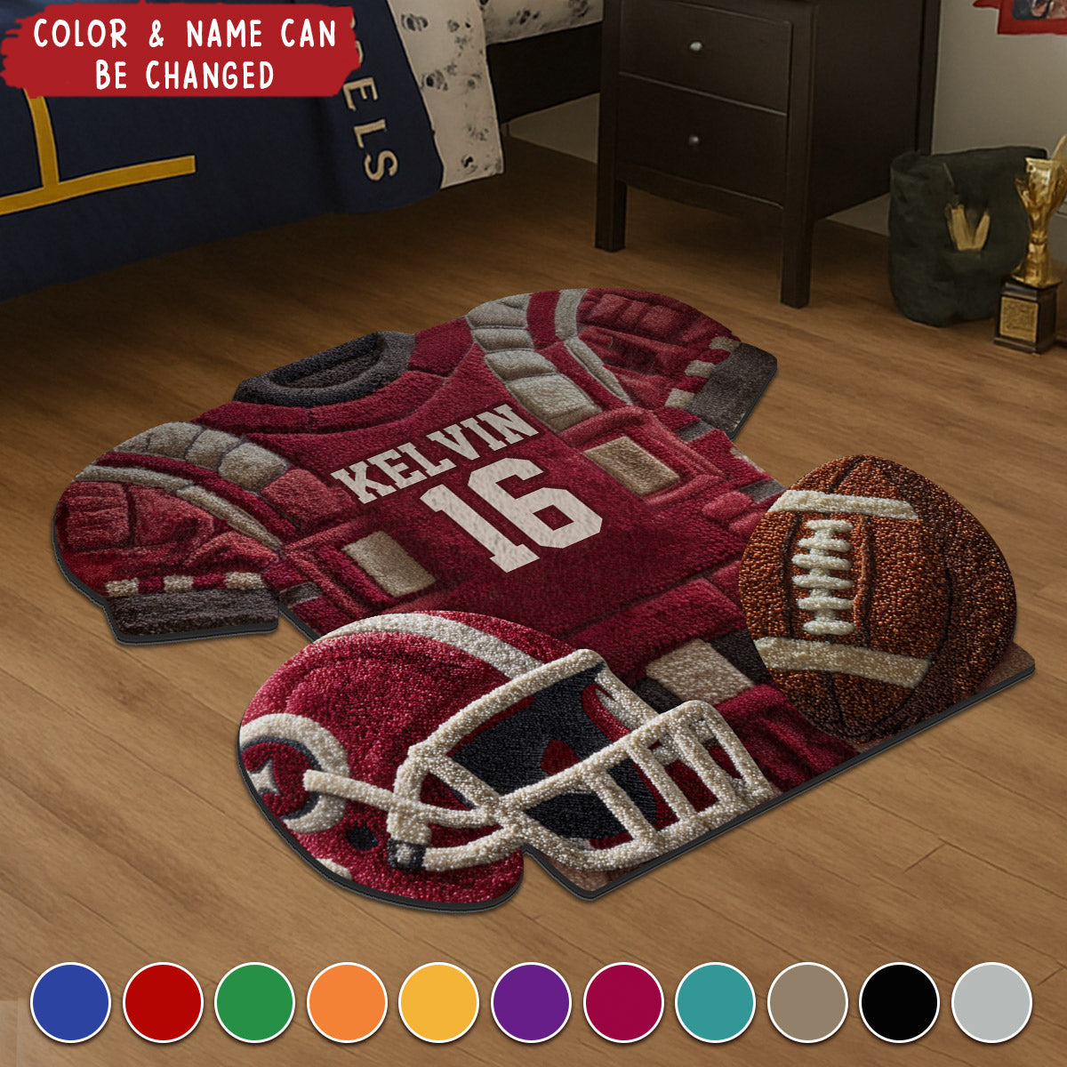 Personalized Football Non-Slip Tufted Rug With Color & Name Themed Decor For Bedroom For Sports Lover Husband Friend